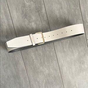 DKNY Faux Leather Cream Belt with Gold Buckle, Size L/XL